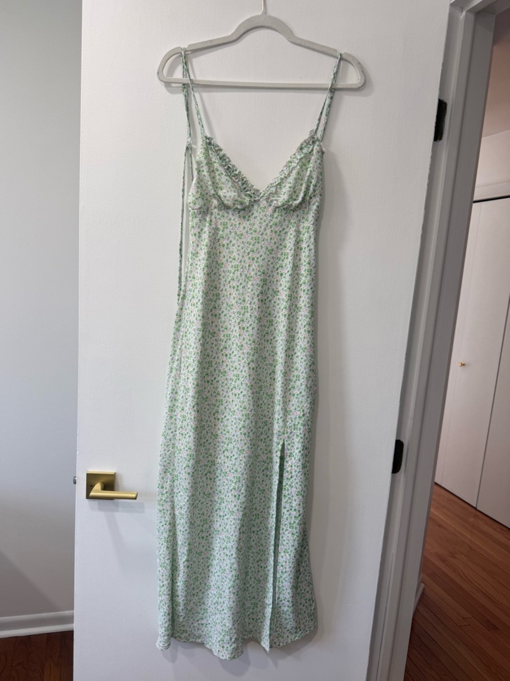 Princess Polly Light Green Floral Slip Dress with Lavender and Mustard Accents